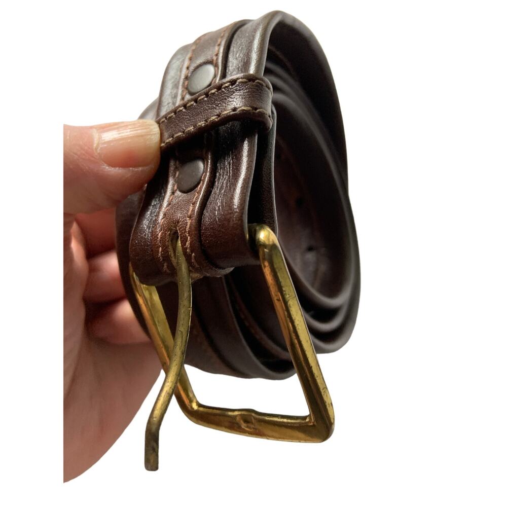 Danbury EVP Leather Belt Solid Brass Square Buckle Brown Belt Size 38 Z29